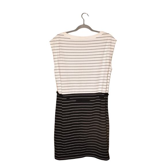 TOMMY HILFIGER $132 White‎ Black Striped Nautical Shift Dress Belted Large - Picture 2 of 3